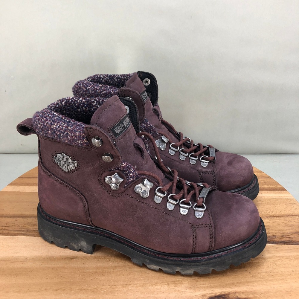 Harley Davidson Akers Womens Burgundy Leather Motorcycle Boots Lace Up Size 9 M
